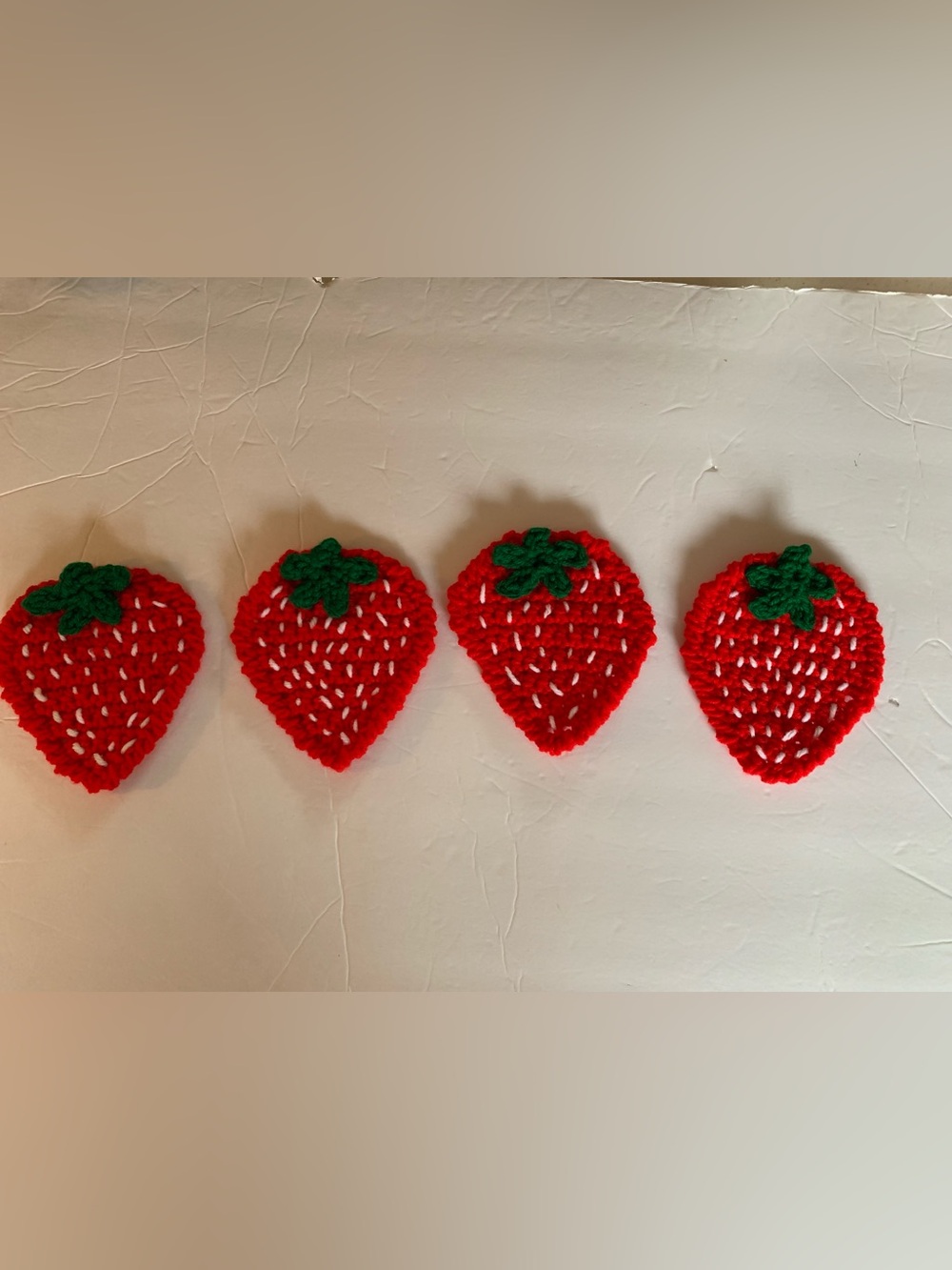 Strawberry Coasters New Hand Crafted Crochet Set of 4 Red and Green